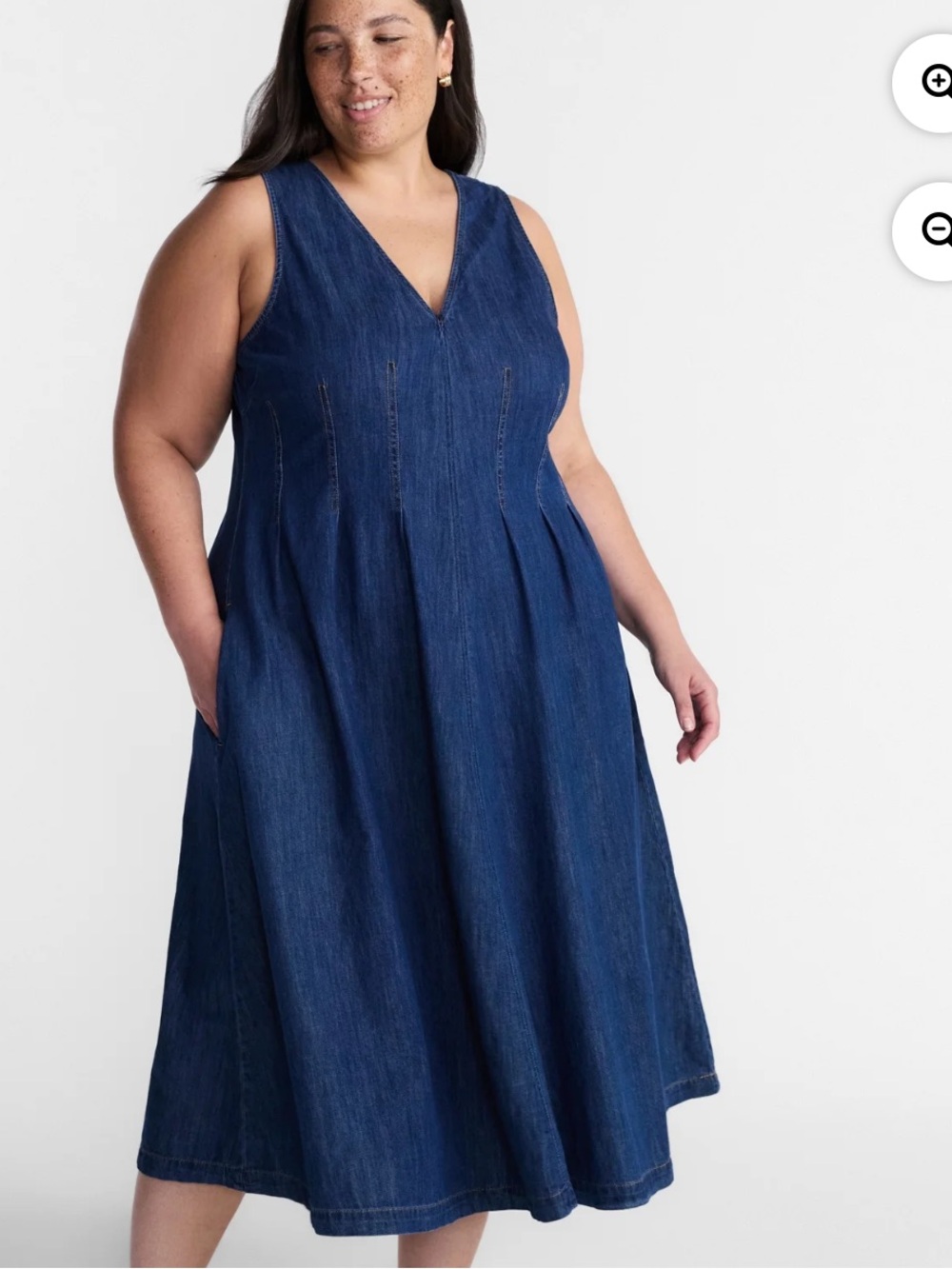 Terra and Sky Sleeveless V-Neck Dark Blue Denim Midi Dress